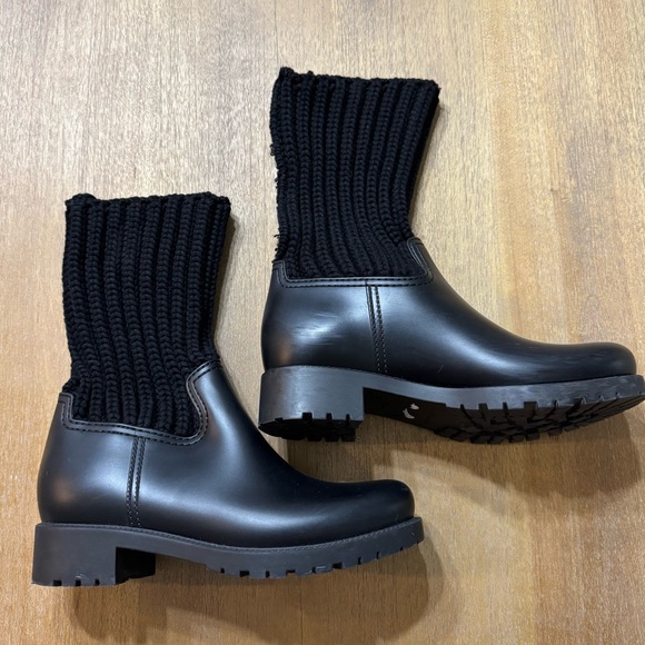 Moncler Ginette Waterproof Boot Knit Cuff Black Size 38 (US 8) Flaw - Picture 1 of 16